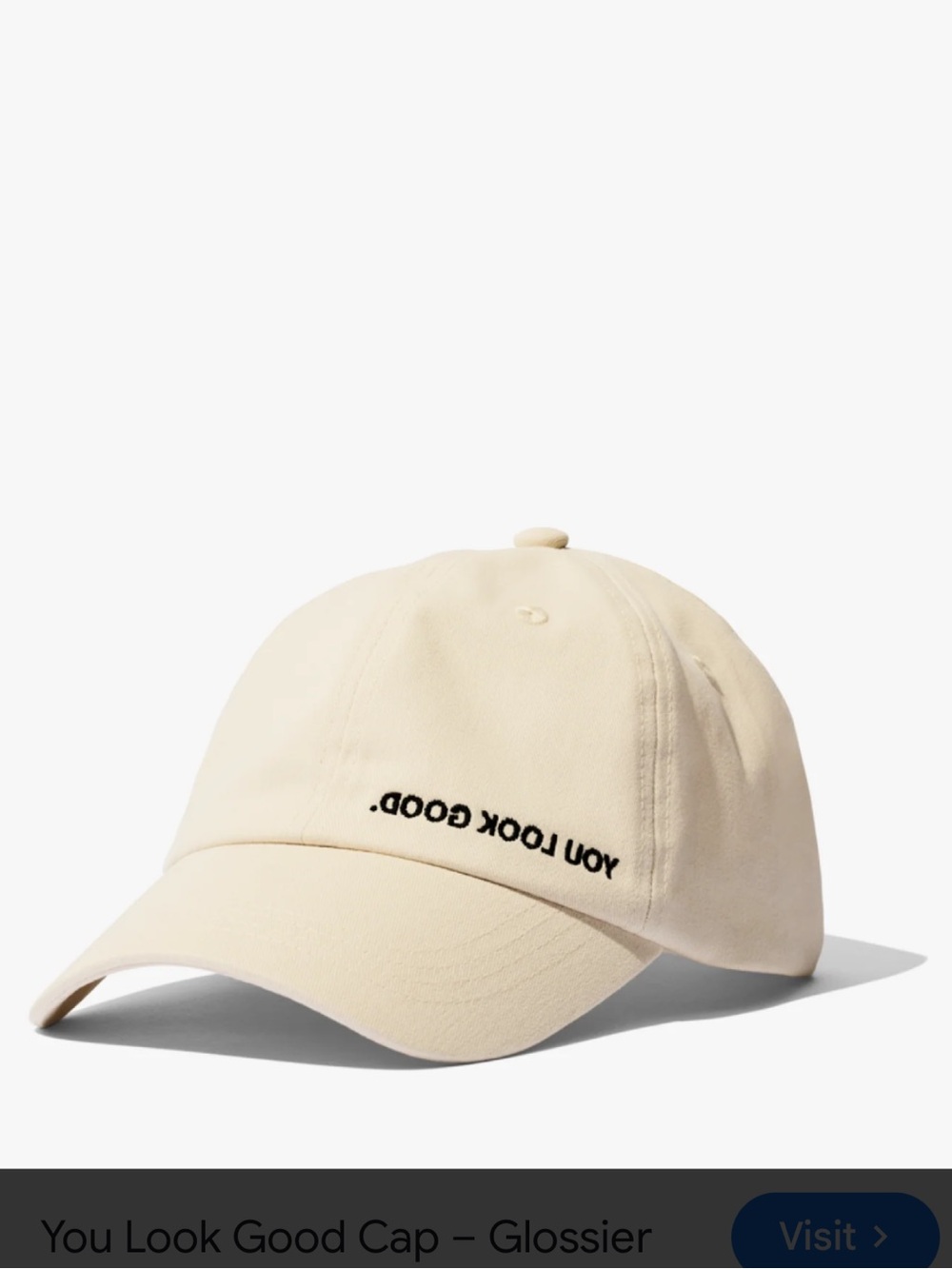 Glossier "You Look Good" 100% Cotton Adjustable Hat In Cream